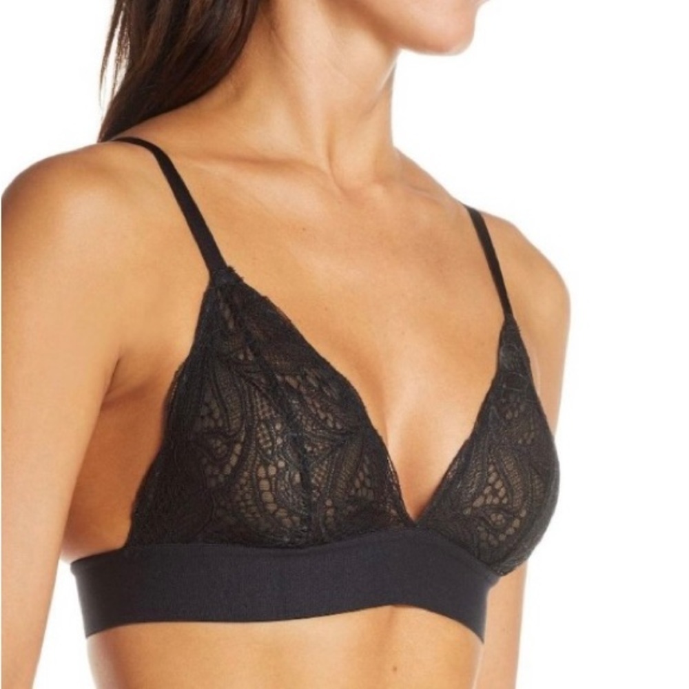 Lively Long Line Lace Plunge Bra Bralette Black L 36C 36D 38A 38B 38C